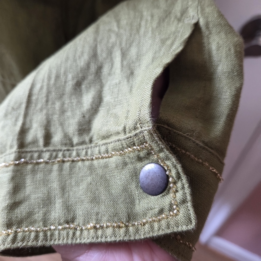 CHICO'S Linen Beaded Jacket Green Large - Picture 4 of 8